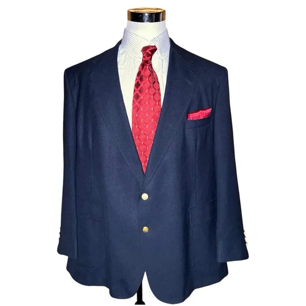 Stafford Wool Blend Sport Coat Navy Size 48 Gold Button Blazer USA Made